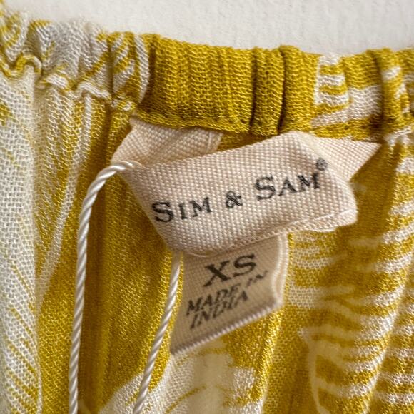 Sim & Sam Maxi Dress Boho Women’s XS Yellow Tropical Belted Surplice Neck Lined - Picture 9 of 12